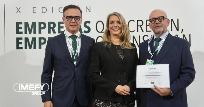 IMEFY, reconocida como empresa CEPYME500 2026 en el Palacio de la Bolsa de Madrid.